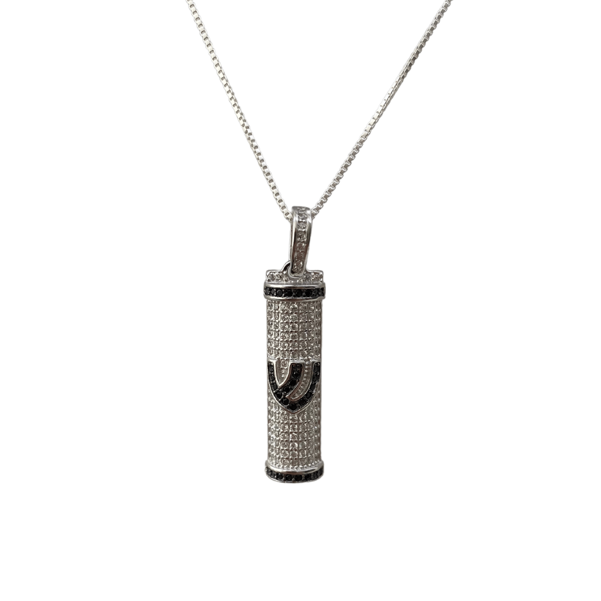 Silver and Black Mezuzah Pendant with Shin Letter