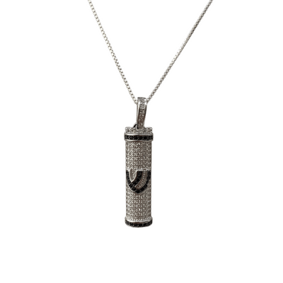 Silver and Black Mezuzah Pendant with Shin Letter