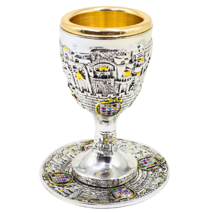 Shabbat Kiddush Cup Glass (Gold & Silver Plated)