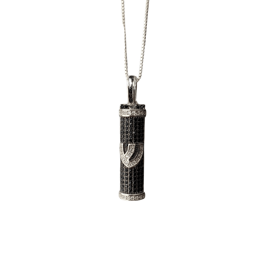 Silver and Black Mezuzah Pendant with Shin Letter