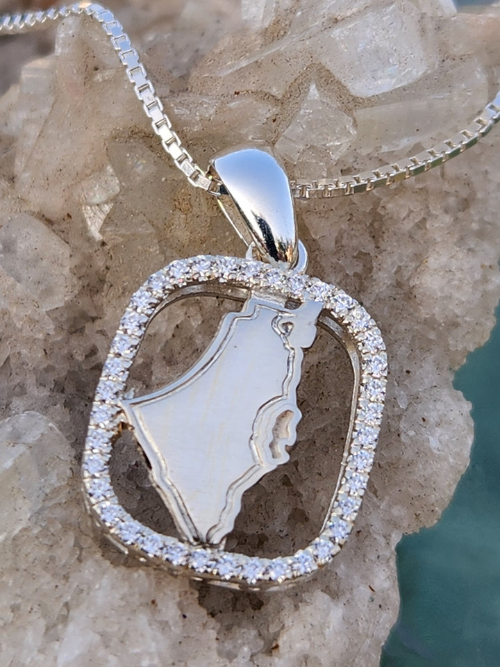 Sterling Silver Map of Israel with CZ | Holy Land Necklace | Pendant For Woman | Love Israel Jewelry | Map of Israel Jewelry