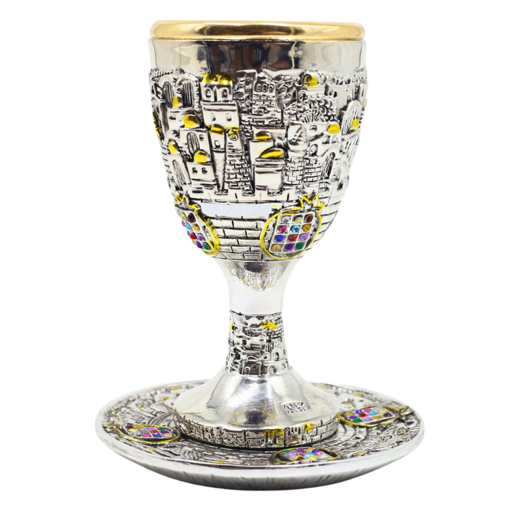 Shabbat Kiddush Cup Glass (Gold & Silver Plated)