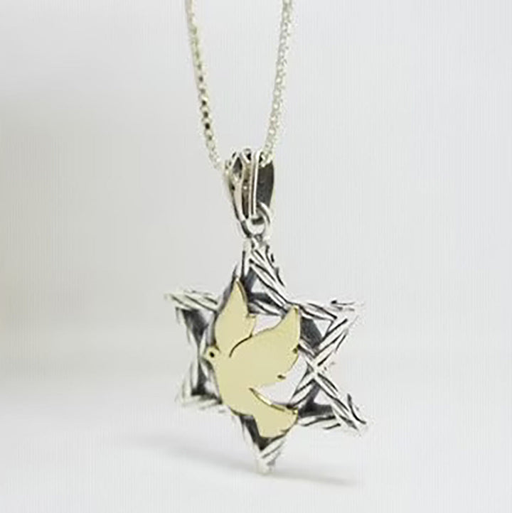 Star of David Necklace in Silver & 9K Gold | Israel Jewelry Holy Land - Dove of Peace Pendant | Love Israel Necklace | Black Friday Sale