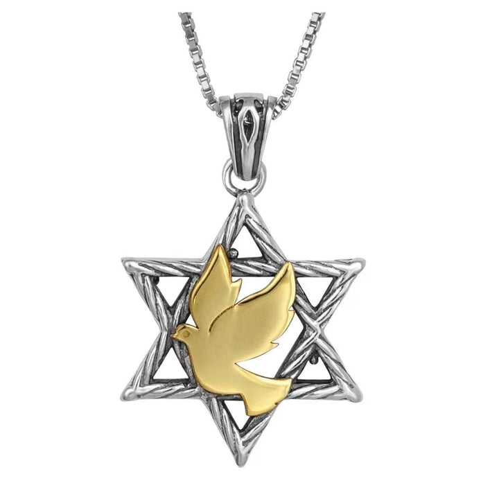 Star of David Necklace in Silver & 9K Gold | Israel Jewelry Holy Land - Dove of Peace Pendant | Love Israel Necklace | Black Friday Sale