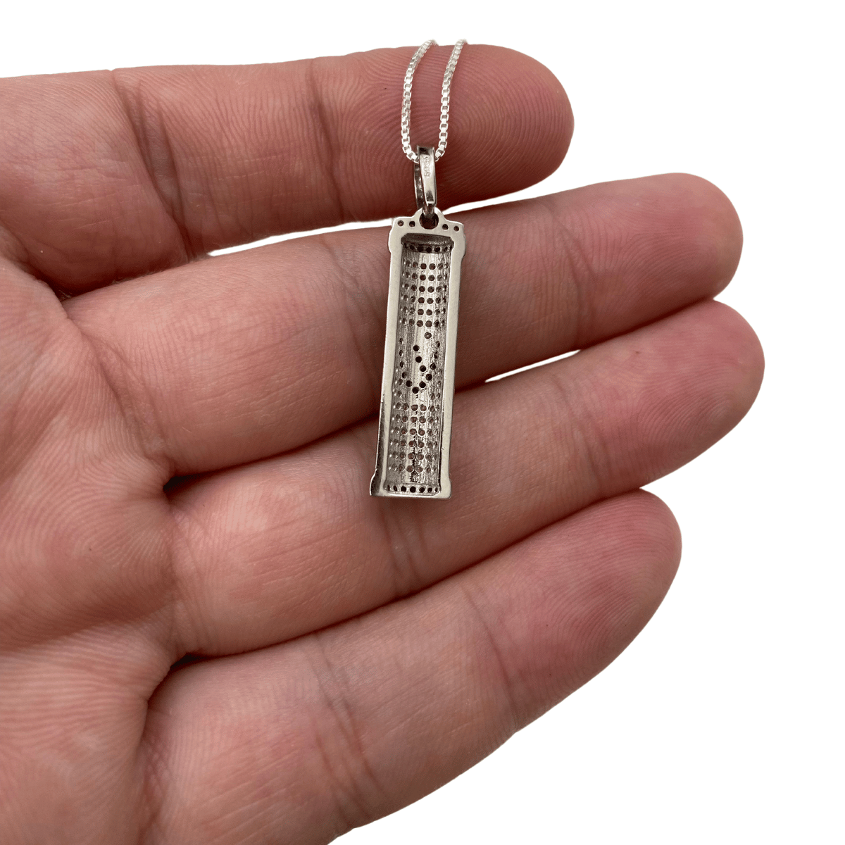 Silver and Black Mezuzah Pendant with Shin Letter