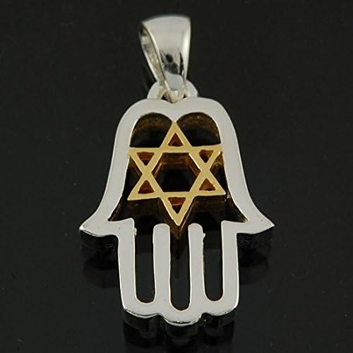 Sterling Silver Gold Hamsa Star of David Pendant + Sterling Silver Chain