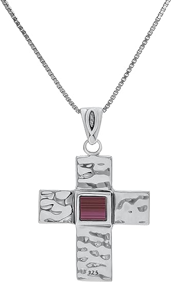 Silver Cross Pendant - Nano Sim New Testament Studded with Roman Glass