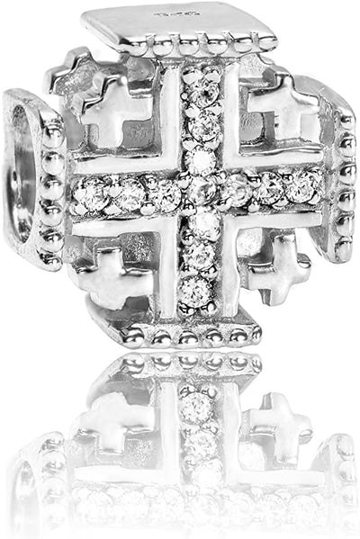 The Jerusalem Cross Bead Encrusted with Zircons, Small, Sterling Silver Gemstone, Silver Plated Zircon