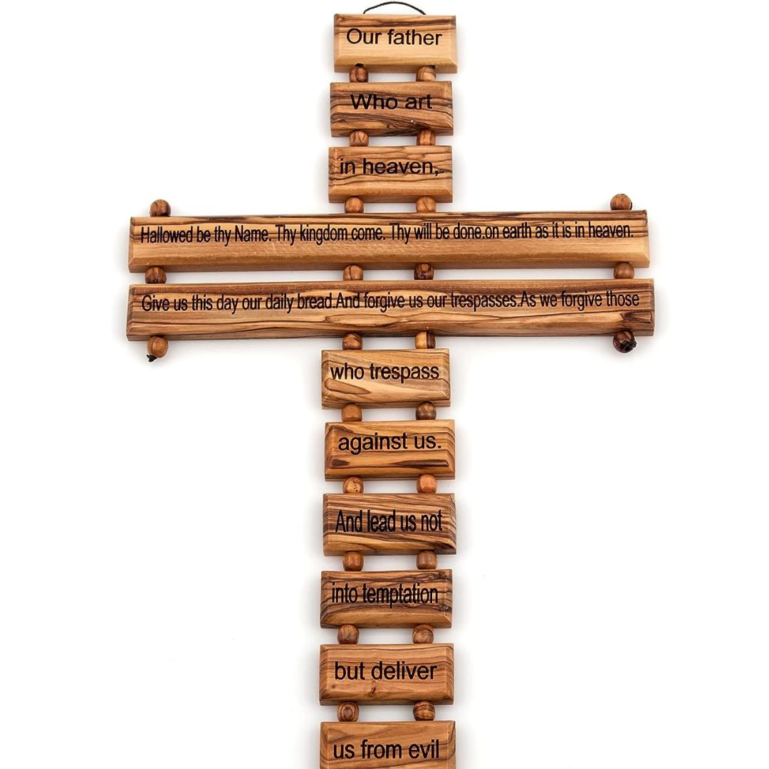 Olive Wood Mother of Pearl Wall Cross hand carved from Jerusalem 23 cm / 9.2"