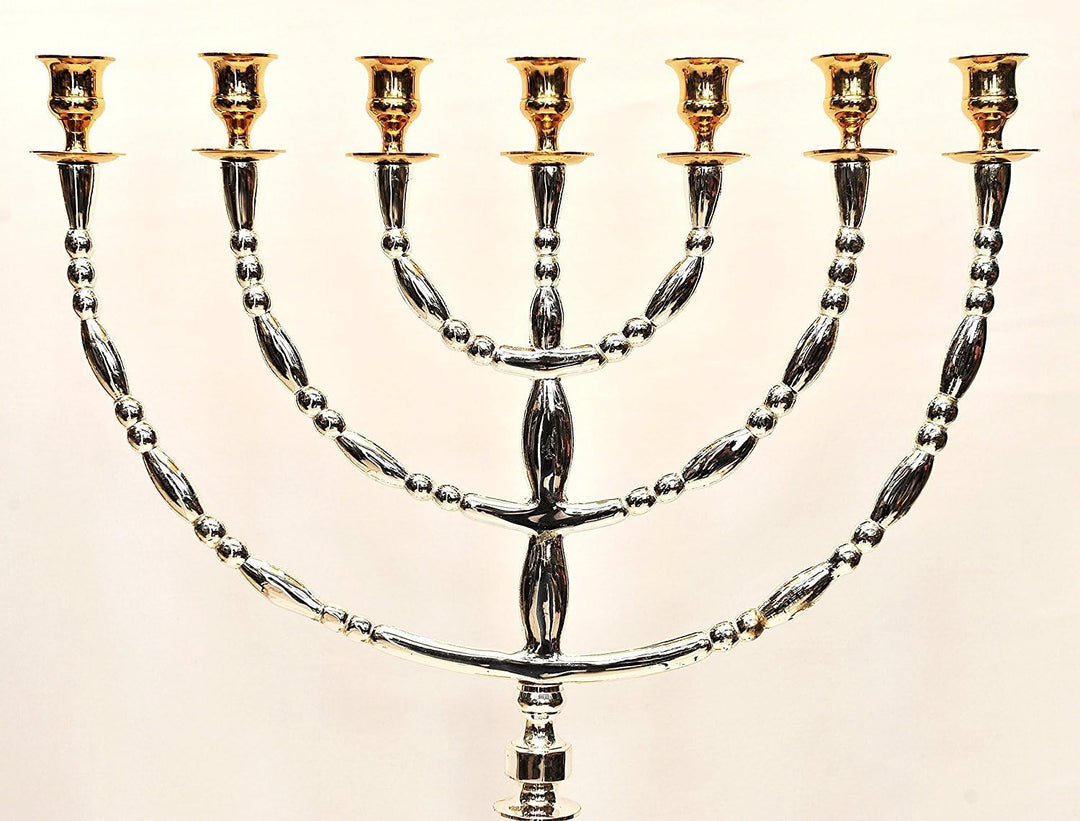 Huge Menorah Gold & Silver Plated from Holy Land Jerusalem H/86 x W/48 cm