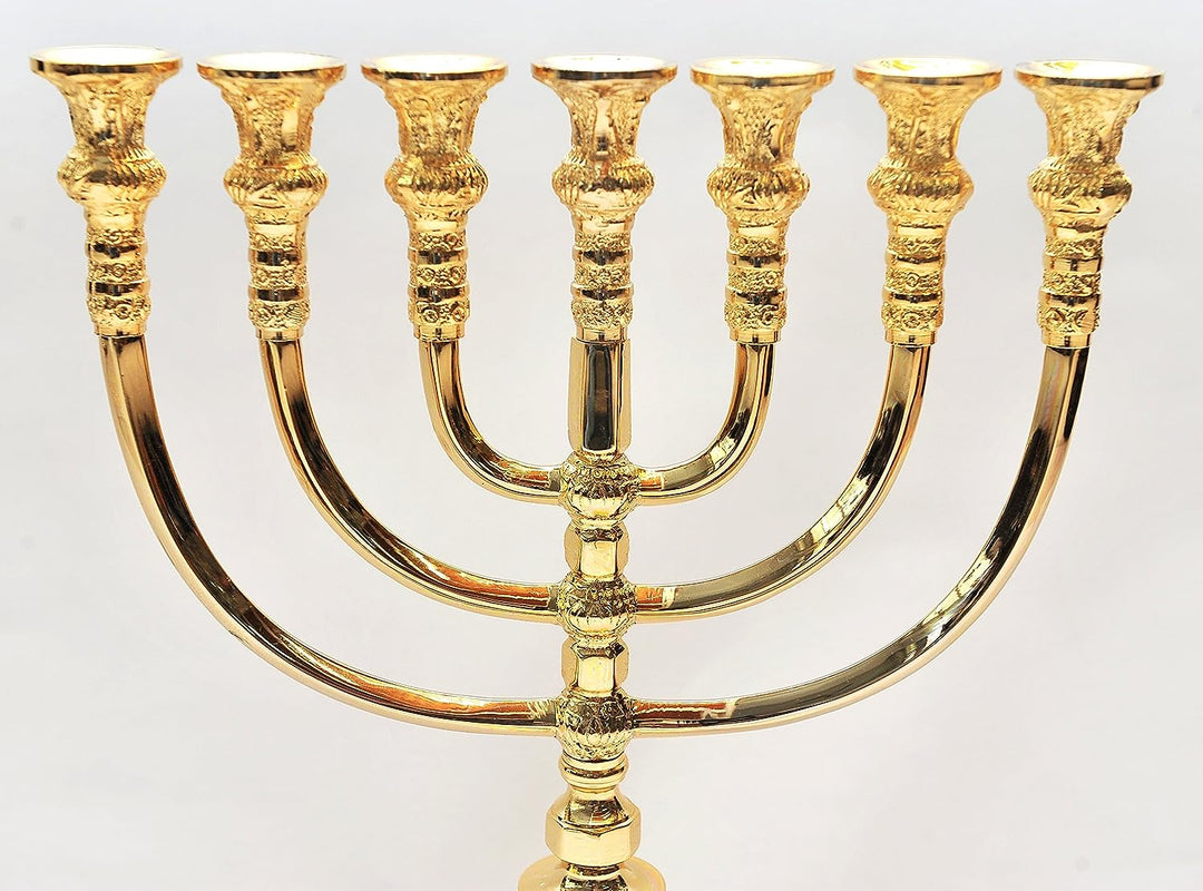 Large Authentic Menorah Gold Plated Candle Holder from Jerusalem 14.2″ / 36cm