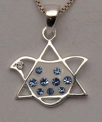 Magen David Pigeon Pendant with Swarovski Crystal in Sterling Silver 925