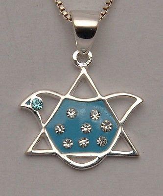 Magen David Pigeon Pendant with Swarovski Crystal in Sterling Silver 925