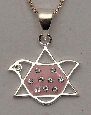 Magen David Pigeon Pendant with Swarovski Crystal in Sterling Silver 925