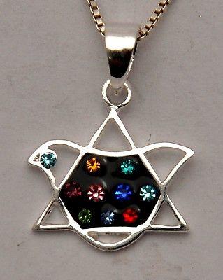 Magen David Pigeon Pendant with Swarovski Crystal in Sterling Silver 925