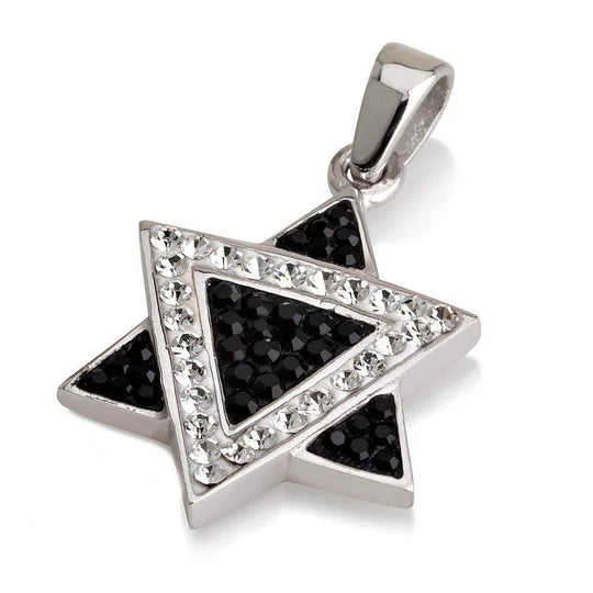 Star of David Pendant with Gemstones - Blue & White, Black & White, Multi-Color & White in Sterling Silver Necklace