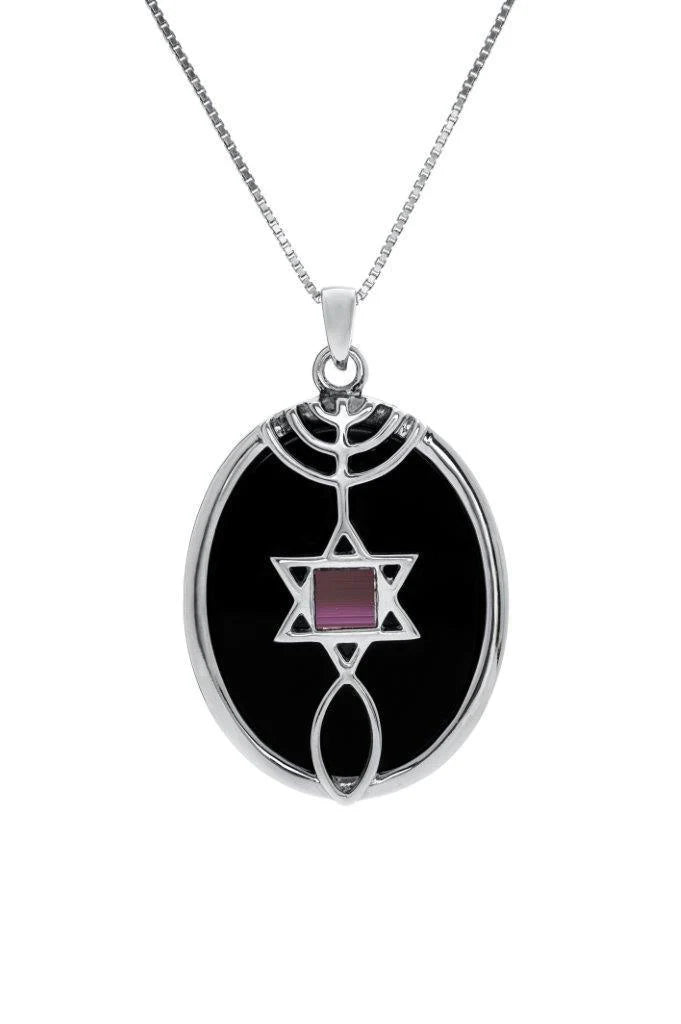 Nano Sim NT Silver Pendant - The Messianic symbol Studded with Stone (Front and Back)