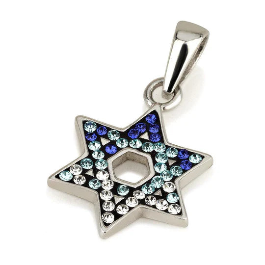 Star of David Pendant with Gemstones - Multi-Color Gemstone, Colorful Gemstones, Pink Gemstones, White Gemstones, Blue Gemstones in 925 Sterling Silver Necklace