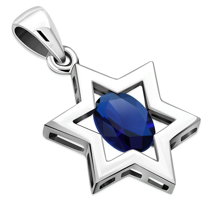 Star of David ( Magen David ) Pendant Crystal Gemstone Silver 925.