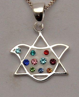 Magen David Pigeon Pendant with Swarovski Crystal in Sterling Silver 925