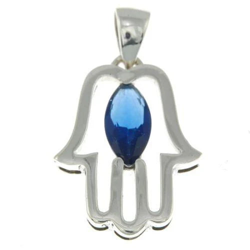 Hamsa Pendant with Gemstone Fatima hand + 925 Sterling Silver Necklace