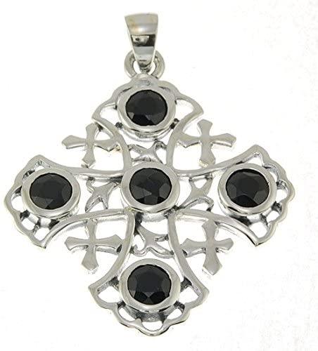 Jerusalem Cross Sterling Silver 925 Pendant With Gemstones