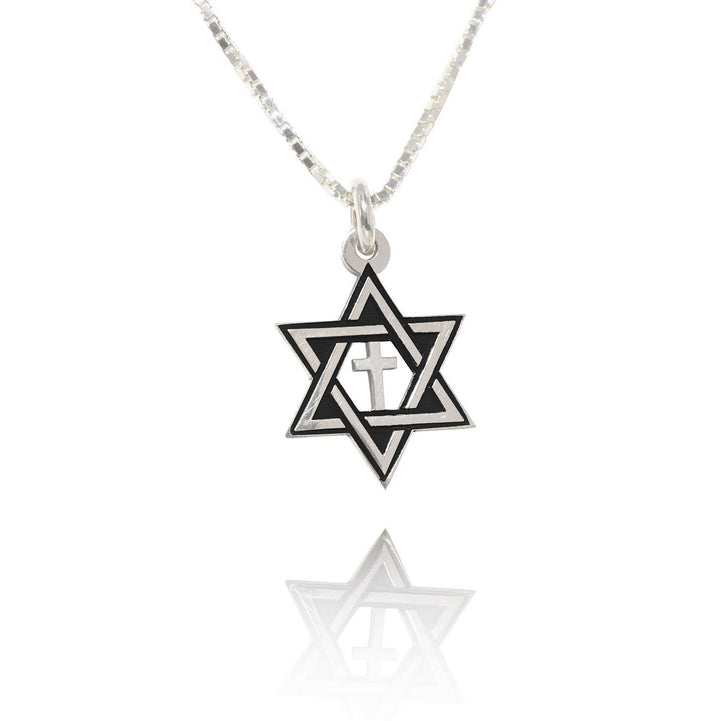 Star of David with Cross Necklace - Sterling Silver Hebrew Jewish & Christian Pendant Necklace - Jerusalem Cross Pendant