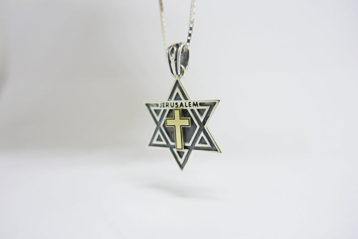 Silver-Gold Large messianic Star of David with Cross pendant | Christmas Gift | Spiritual Jewish Christian Holiday Gift | Thanksgiving Gift