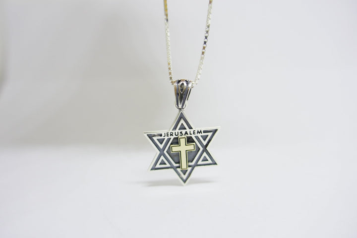 Silver-Gold Large messianic Star of David with Cross pendant | Christmas Gift | Spiritual Jewish Christian Holiday Gift | Thanksgiving Gift