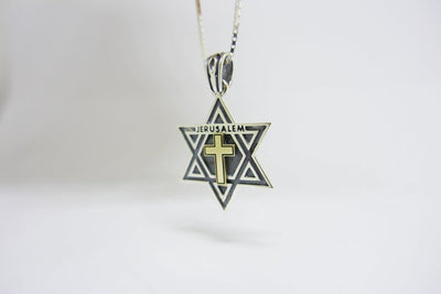 Silver-Gold Large messianic Star of David with Cross pendant | Christmas Gift | Spiritual Jewish Christian Holiday Gift | Thanksgiving Gift