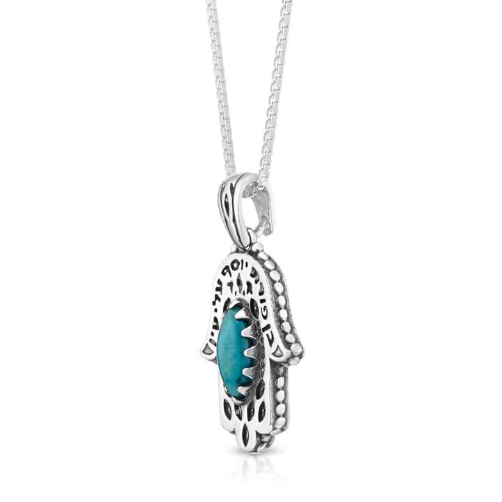 Sterling Silver Hamsa Pendant with Turquoise Stone - Bar Mitzvah Gift | Turquoise Color Necklace | Girlfriend Birthday Gift