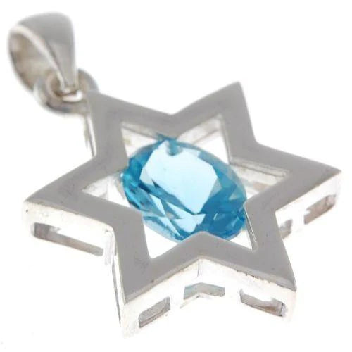 Star of David ( Magen David ) Pendant Crystal Gemstone Silver 925.