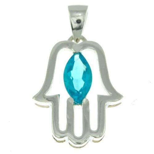 Hamsa Pendant with Gemstone Fatima hand + 925 Sterling Silver Necklace