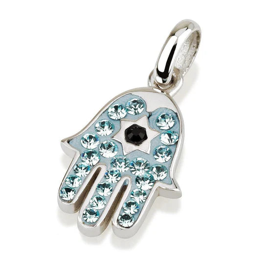 HAMSA SILVER PENDANT WITH GEMSTONES + 925 STERLING SILVER CHAIN