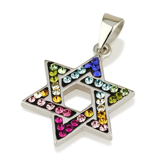 Star of David Pendant with Gemstones in 925 Sterling Silver Necklace