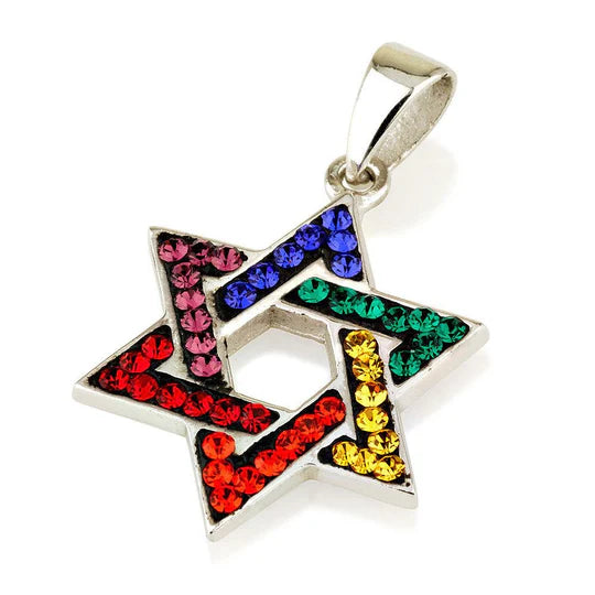 Star of David Pendant with Gemstones in 925 Sterling Silver Necklace