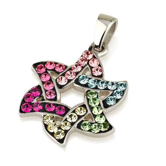 Star of David Pendants with Multi-Color Gemstones - Sterling Silver 925 Necklace