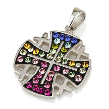 Jerusalem Cross Pendant Swarovski Gemstones Sterling Silver 925