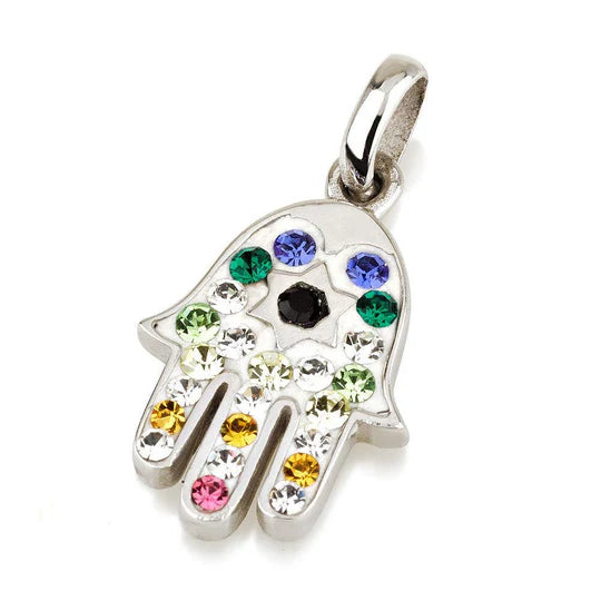 HAMSA SILVER PENDANT WITH GEMSTONES + 925 STERLING SILVER CHAIN