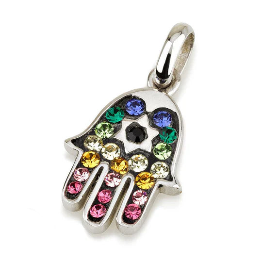 HAMSA SILVER PENDANT WITH GEMSTONES + 925 STERLING SILVER CHAIN