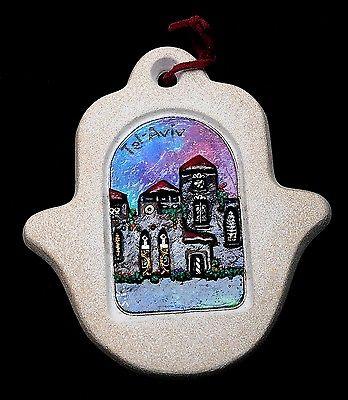 Tel Aviv Hamsa Hand Made in Cast Stone By Shulamit Kanter Art Design #3