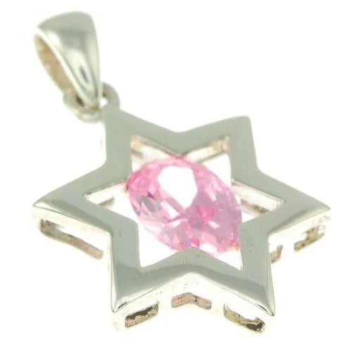 Star of David ( Magen David ) Pendant Crystal Gemstone Silver 925.