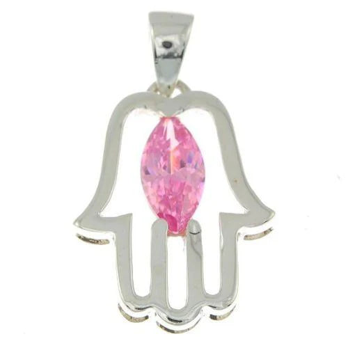 Hamsa Pendant with Gemstone Fatima hand + 925 Sterling Silver Necklace