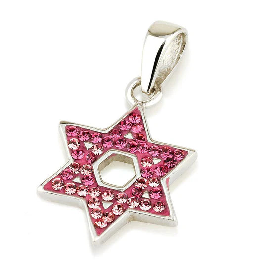 Star of David Pendant with Gemstones - Multi-Color Gemstone, Colorful Gemstones, Pink Gemstones, White Gemstones, Blue Gemstones in 925 Sterling Silver Necklace