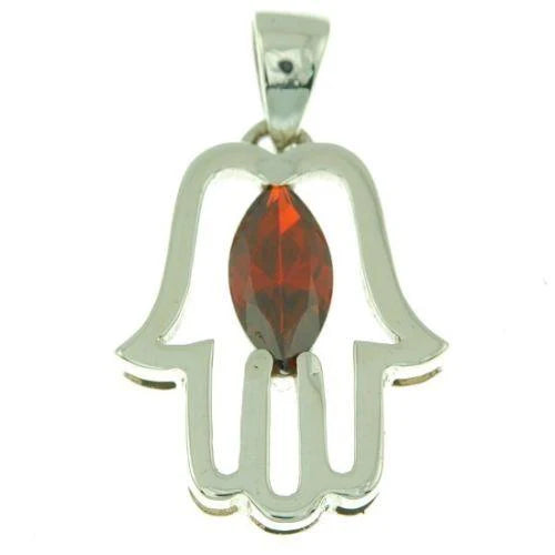 Hamsa Pendant with Gemstone Fatima hand + 925 Sterling Silver Necklace