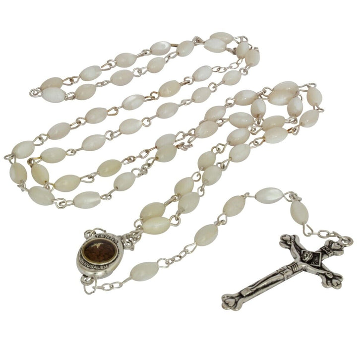 Mother of Pearl Catholic Rosary Jerusalem Holy Soil Medal and Cross