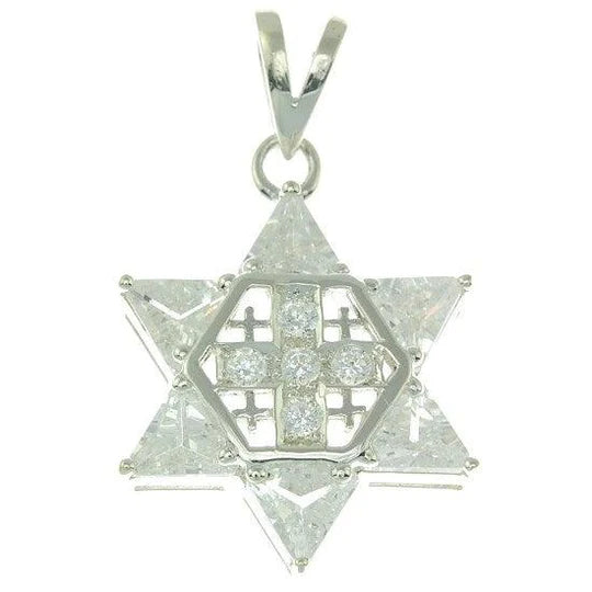 Star of David with Jerusalem Cross Pendants - Sterling Silver 925