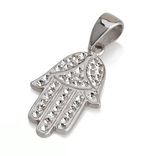 Hamsa Silver Pendant  Gemstones + 925 Sterling Silver Chain