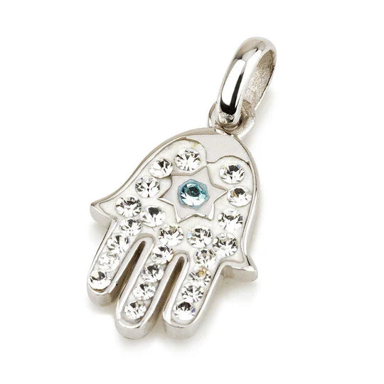 HAMSA SILVER PENDANT WITH GEMSTONES + 925 STERLING SILVER CHAIN