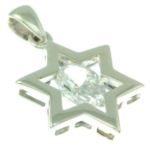 Star of David ( Magen David ) Pendant Crystal Gemstone Silver 925.